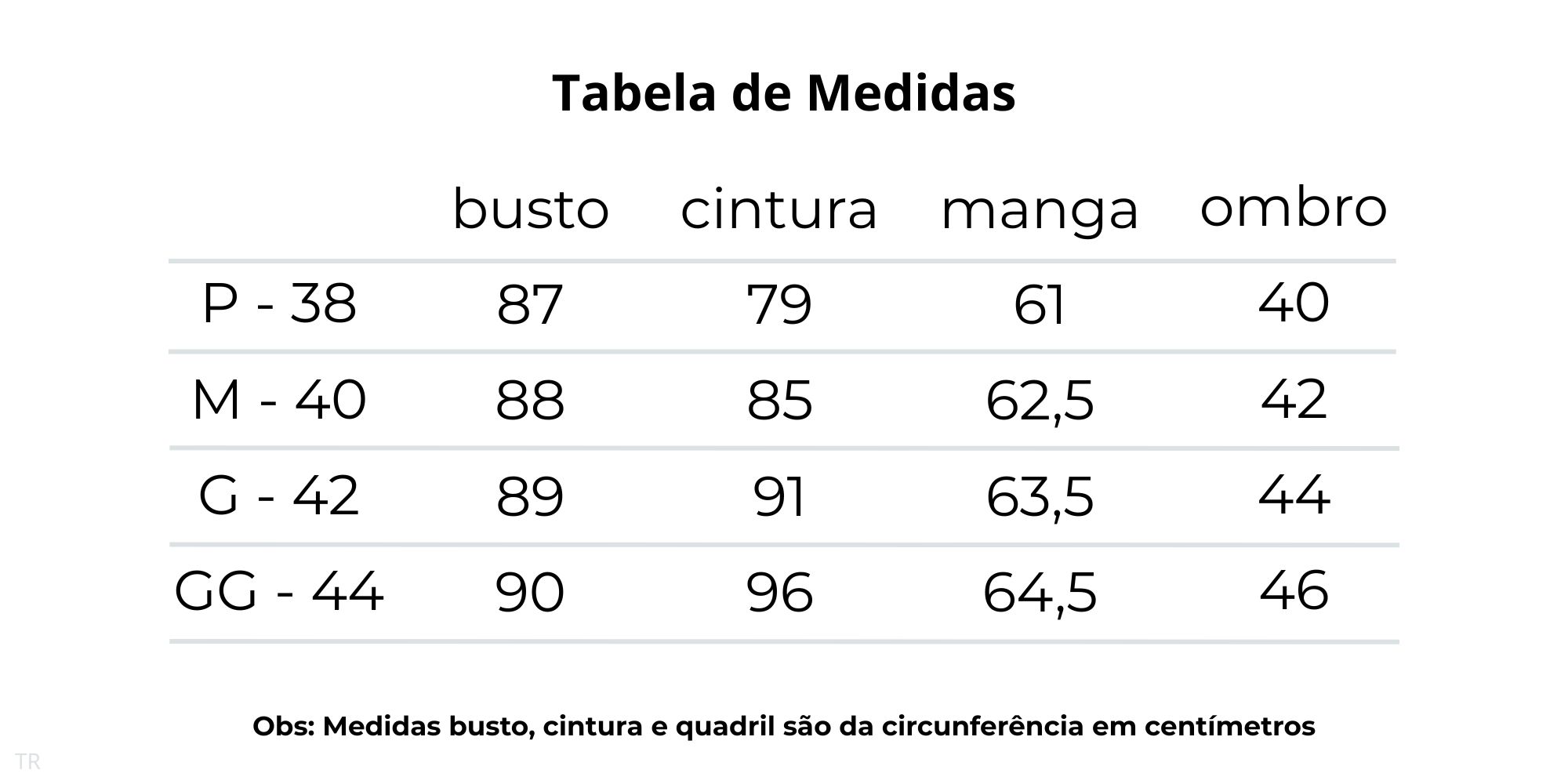 tabela de medidas